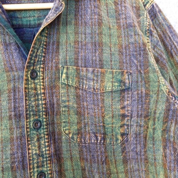 LL Bean Men Flannel Shirt Jacket Small Green Reversible Lumberjack Retro Tie Dye - Picture 12 of 14